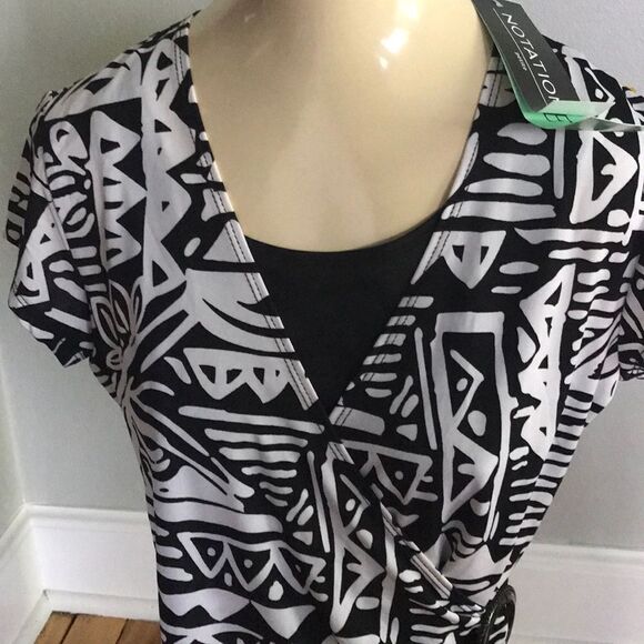 Notations black/white stretch knit top, NWT, PS - Picture 3 of 7